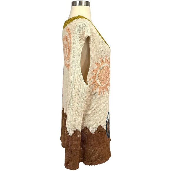 Story Mfg Party Vest Peace Trip Size XL Sleeveless Sweater V Neck Multicolor - Picture 5 of 8